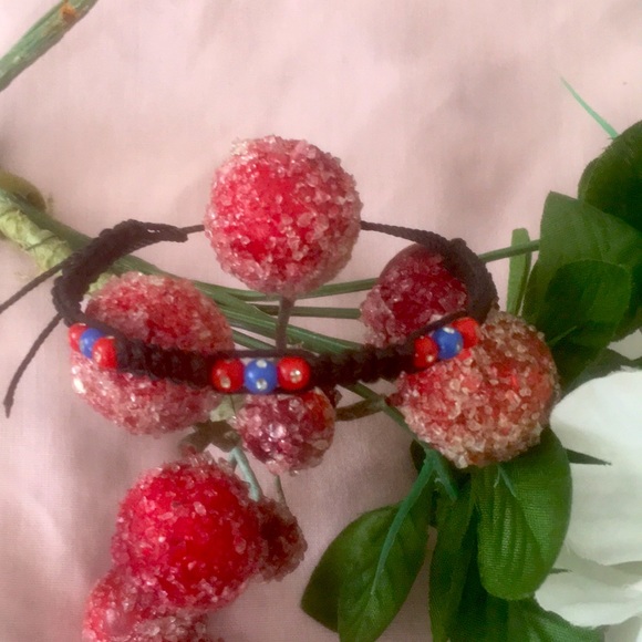 UNISEX Braided Bracelet - Black, Red, Blue & Rhinestones! - Picture 10 of 10